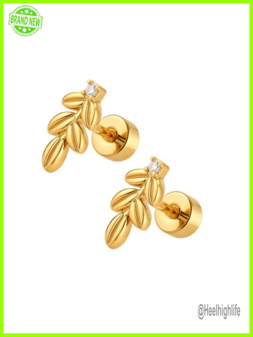 Flat Back Stud Earrings 18K Gold Plated Stainless Steel Screw Back